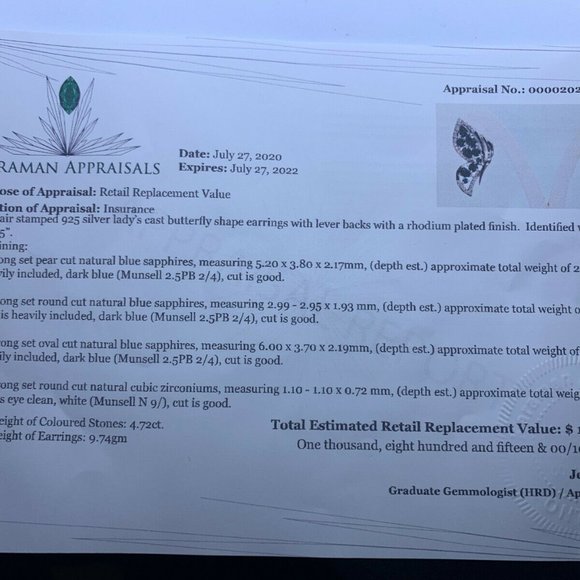 STIRLING SILVER SAPPHIRE BUTTERFLY EARINGS - Picture 10 of 10